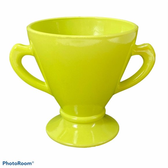 Vintage Hazel Atlas Ovidue Platonite Yellow Green Creamer Sugar Set c1950s - Picture 4 of 11